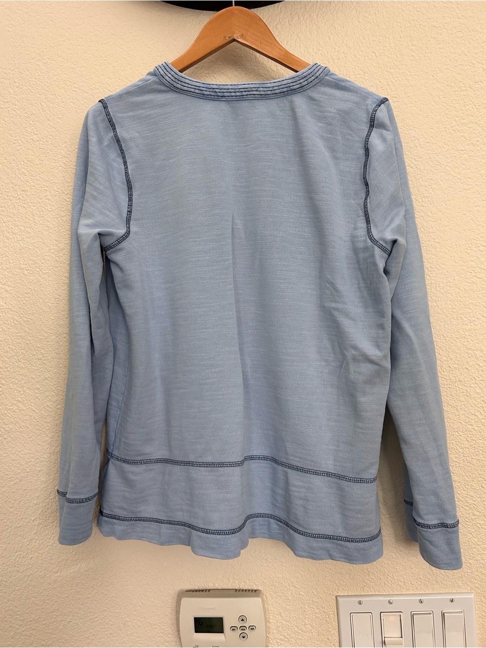 Pure Jill J Jill Blue Organic Cotton Slub Knit Split Neck Top Size large - Picture 2 of 7
